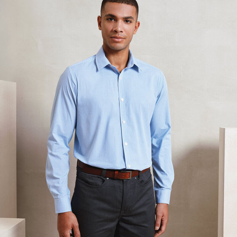 Microcheck (Gingham) long sleeve cotton shirt Thumbnail