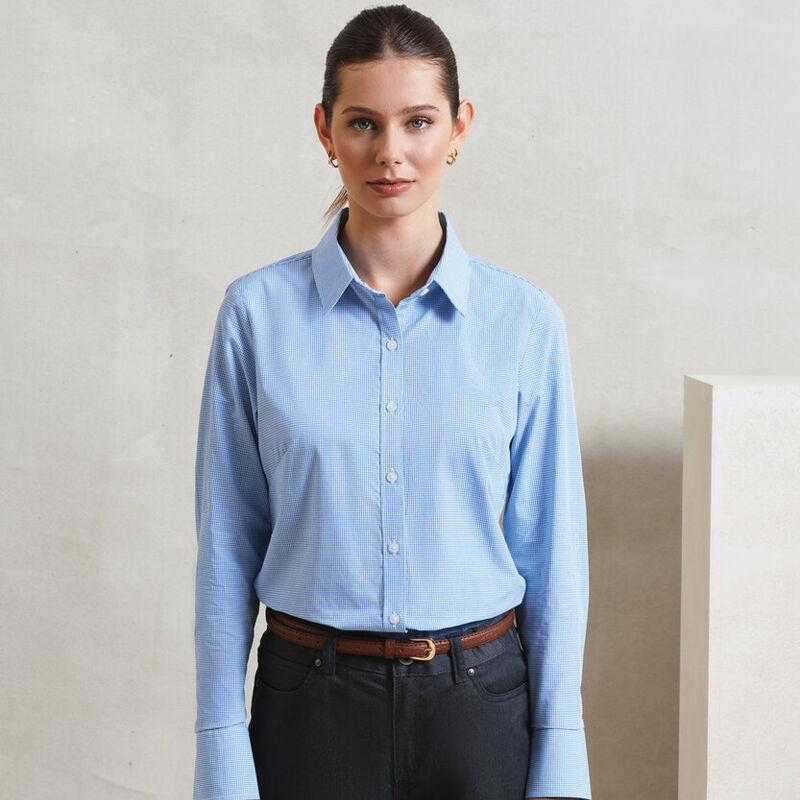 Women's Microcheck (Gingham) long sleeve cotton shirt Thumbnail