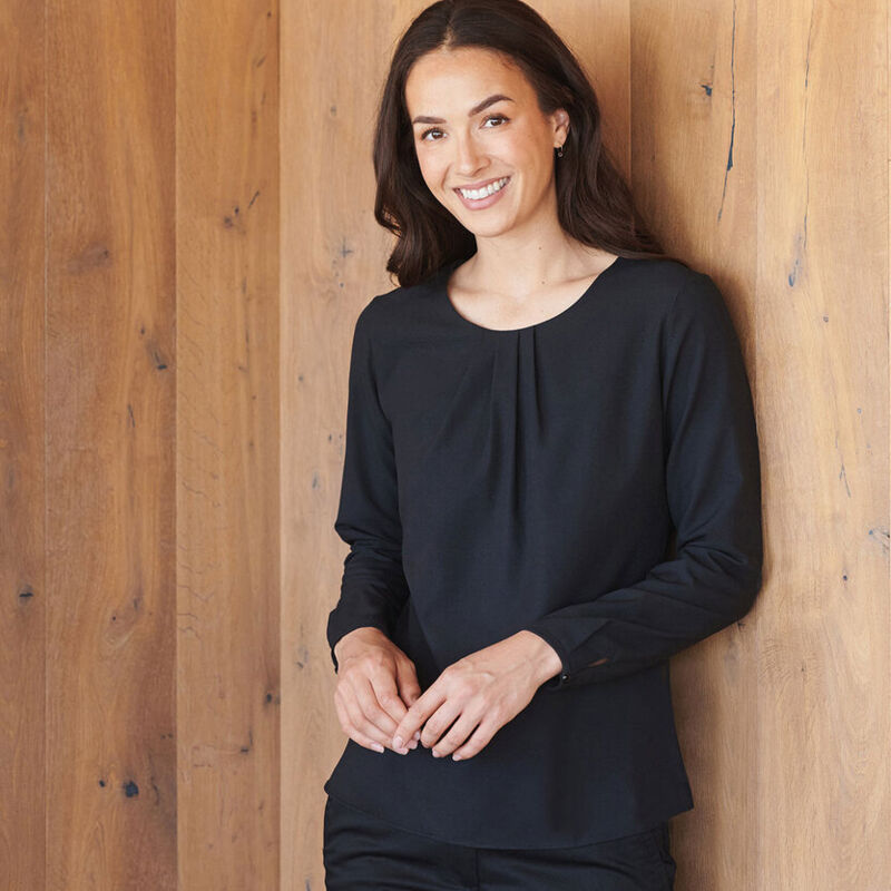 Women's pleat front long sleeve blouse Thumbnail